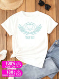 Couple'S Matching Printed T-Shirt, 1pc, Made Of 100%, 180G.Affordable Graphic Tee In White