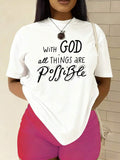 Women's 100% 180GSM T-Shirt With Believe In Possibilities & Hands Design - White Short Sleeve Round Neck Casual Top, Inspirational Faith-Based For All-Season Wear