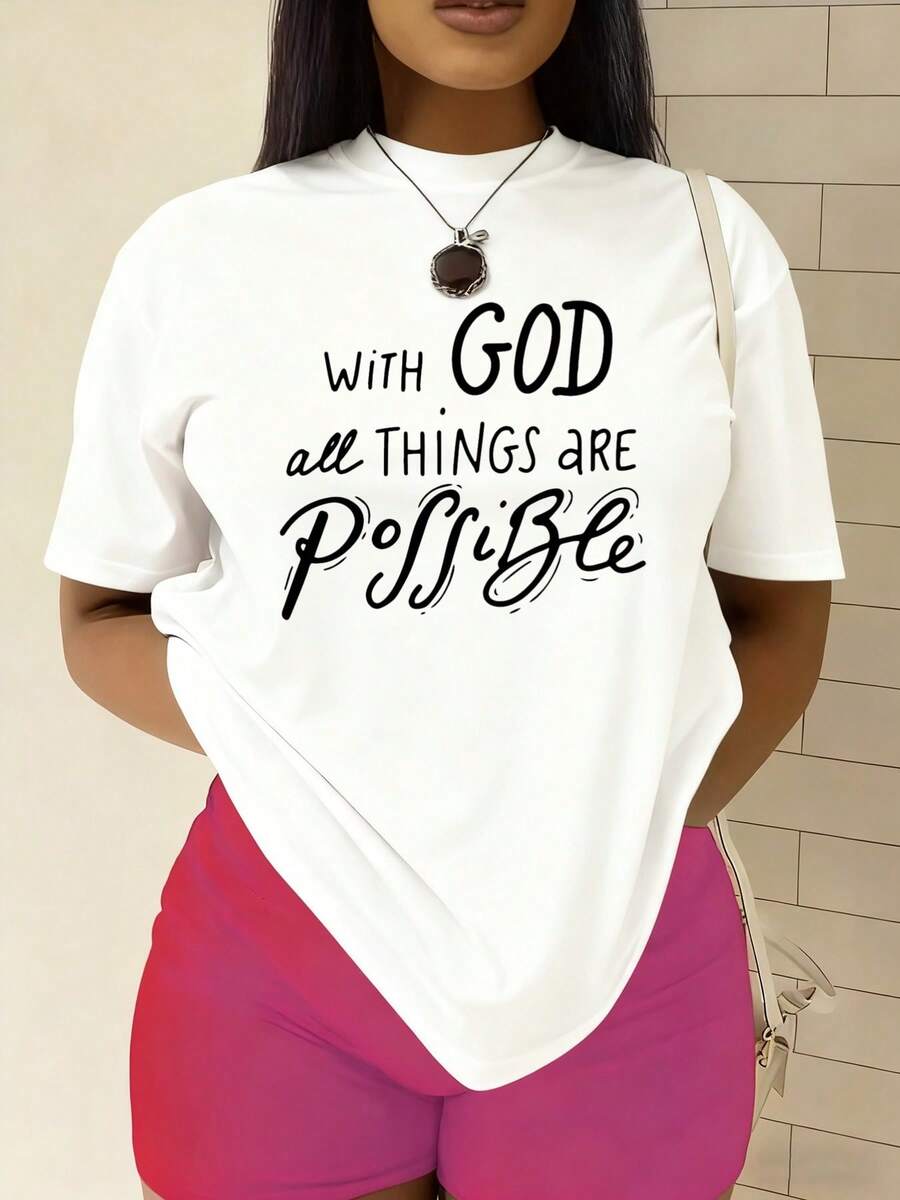 Women's 100% 180GSM T-Shirt With Believe In Possibilities & Hands Design - White Short Sleeve Round Neck Casual Top, Inspirational Faith-Based For All-Season Wear