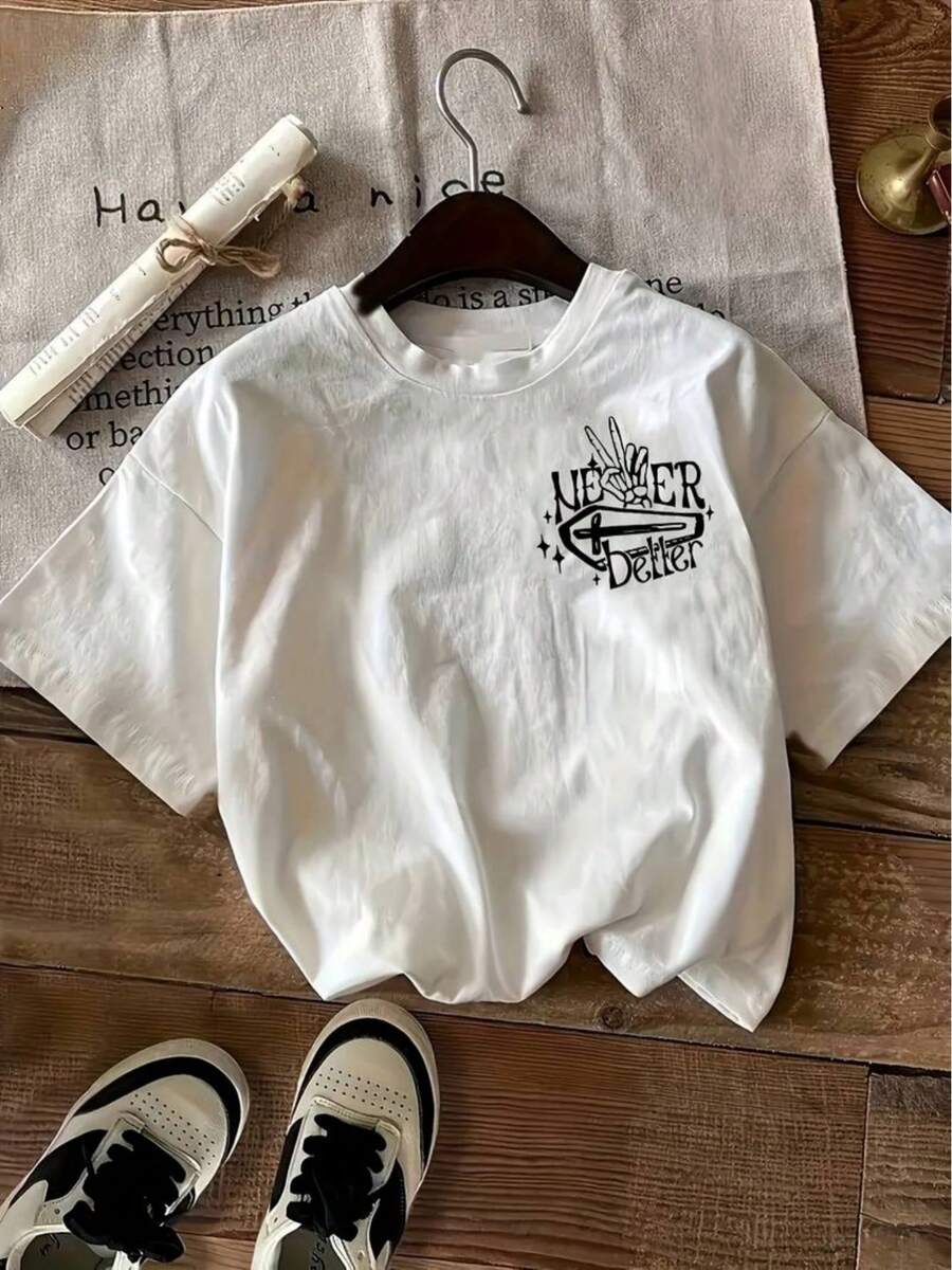 Women's Christmas Lettering Short Sleeve T-Shirt - Soft Loose Fit Round Neck Blouse, Casual Holiday & Everyday Top