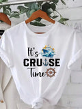 Fashionable Letter Cartoon Print Women'S Round Neck T-Shirt, Simple Design, Comfortable And Breathable, Suitable For Daily Leisure And Versatile