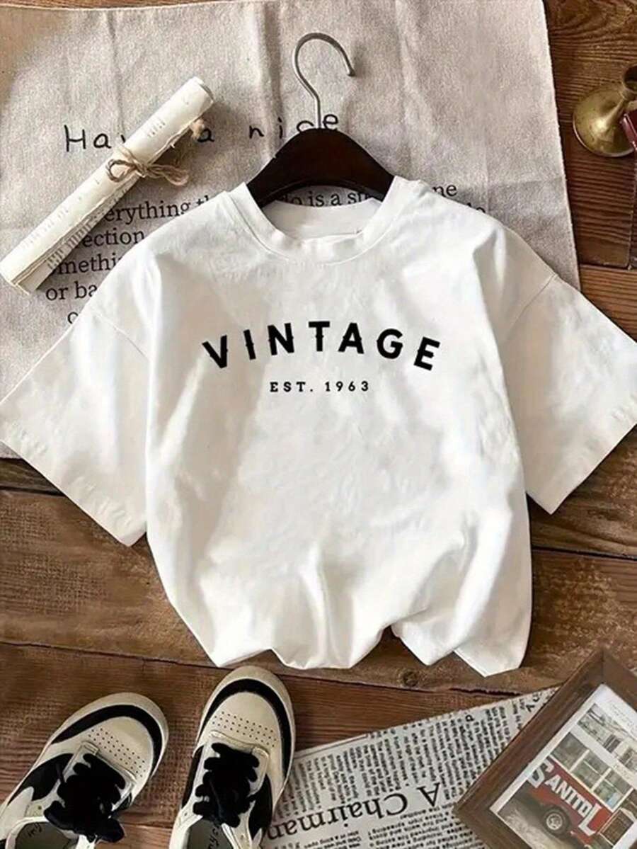 Vintage-Inspired Women's T-Shirt - Lightweight Breathable Round Neck Tee With Bold "VINTAGE" Lettering, White Casual Summer Top