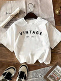Vintage-Inspired Women's T-Shirt - Lightweight Breathable Round Neck Tee With Bold "VINTAGE" Lettering, White Casual Summer Top