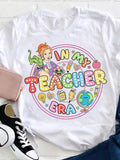 Women's "In My Teacher Era" Graphic T-Shirt - Fun & Colorful Design, Comfortable Cotton Round Neck Top For Spring/Summer, Casual Party Wear, Machine Washable, Teacher T Shirt
