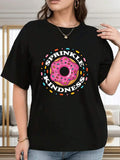 Plus Size, Plus-Size Women's Casual T-Shirt - Donut & "Sprinkle Kindness" Graphic Print, Lightweight Breathable Soft Fabric, Round Neck Short Sleeve, Machine Washable