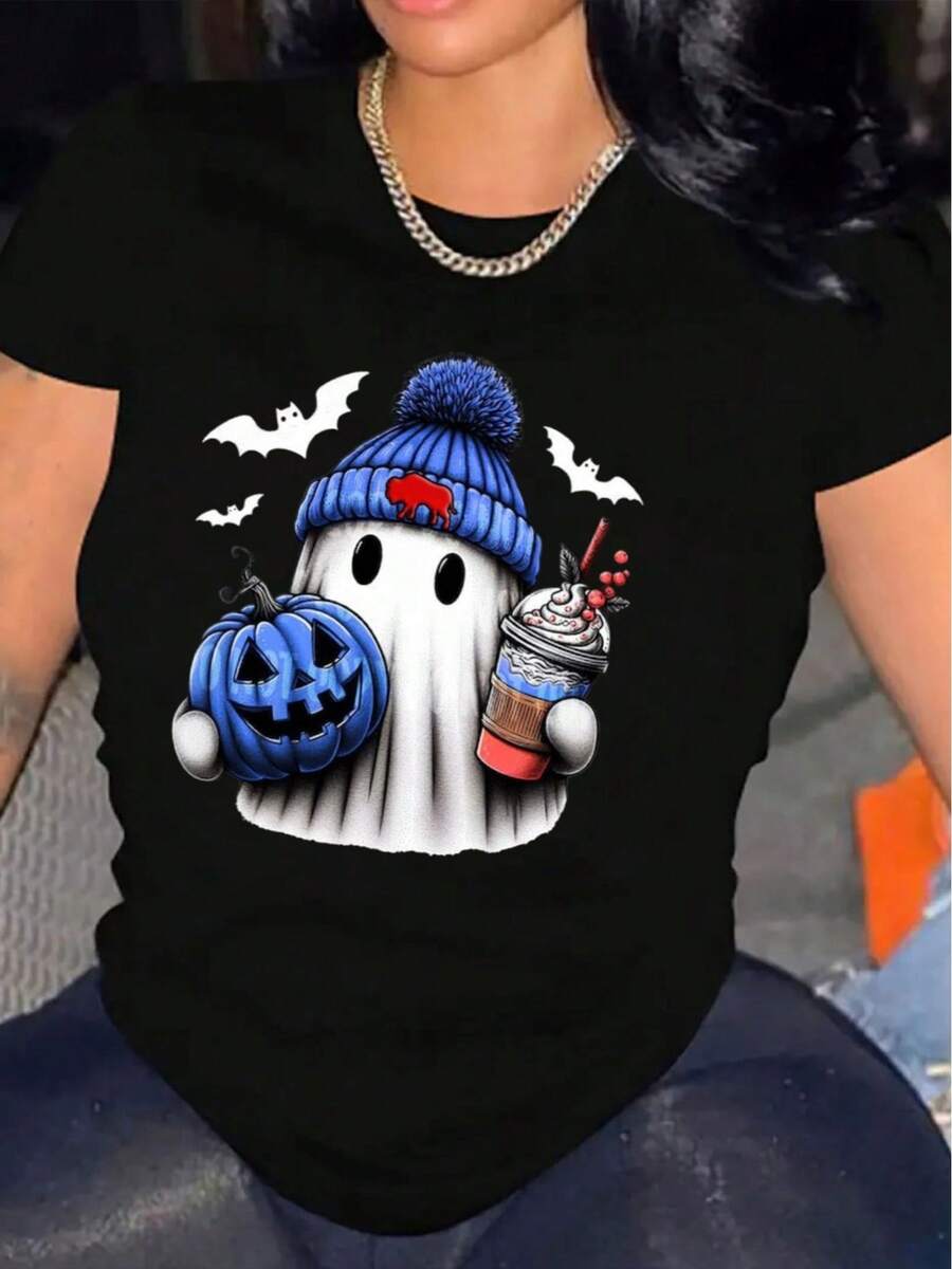 Womens Halloween TShirt Comfortable Crew Neck Casual Cotton Blend ShortSleeves Soft Breathable Top Womenswear Tshirt Summer Spring Streetwear Fabric