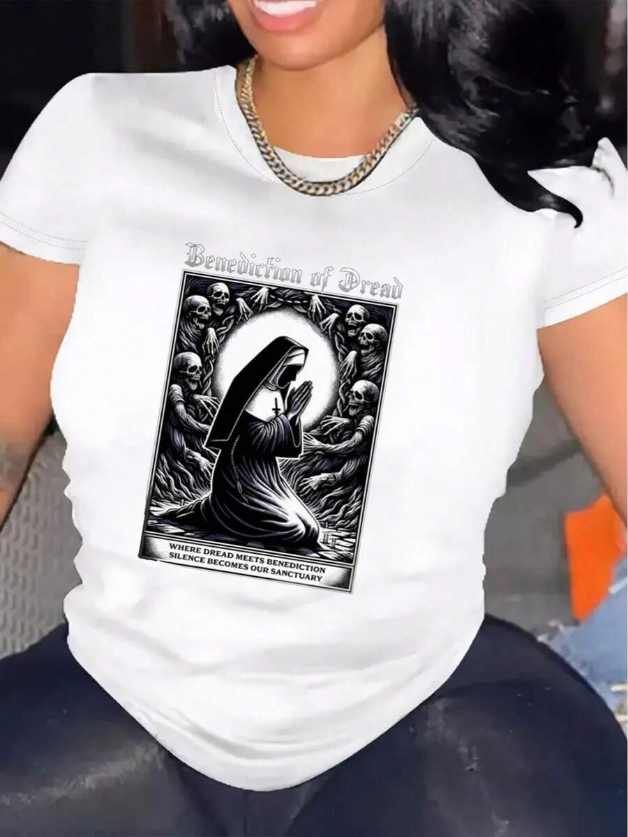 Womens Halloween TShirt Comfortable Crew Neck Casual Cotton Blend ShortSleeves Soft Breathable Top Womenswear Tshirt Summer Spring Streetwear Fabric