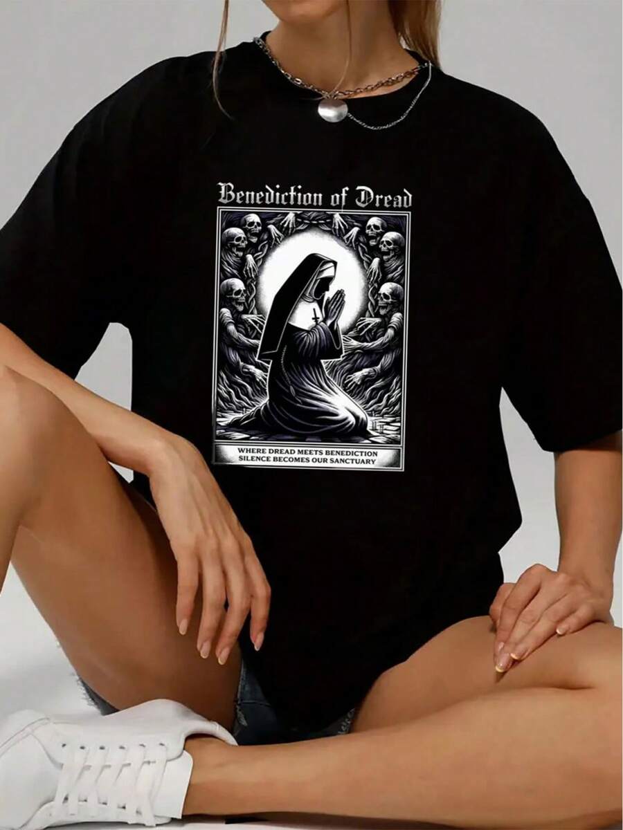 Womens Halloween TShirt Comfortable Crew Neck Casual Cotton Blend ShortSleeves Soft Breathable Top Womenswear Tshirt Summer Spring Streetwear Fabric