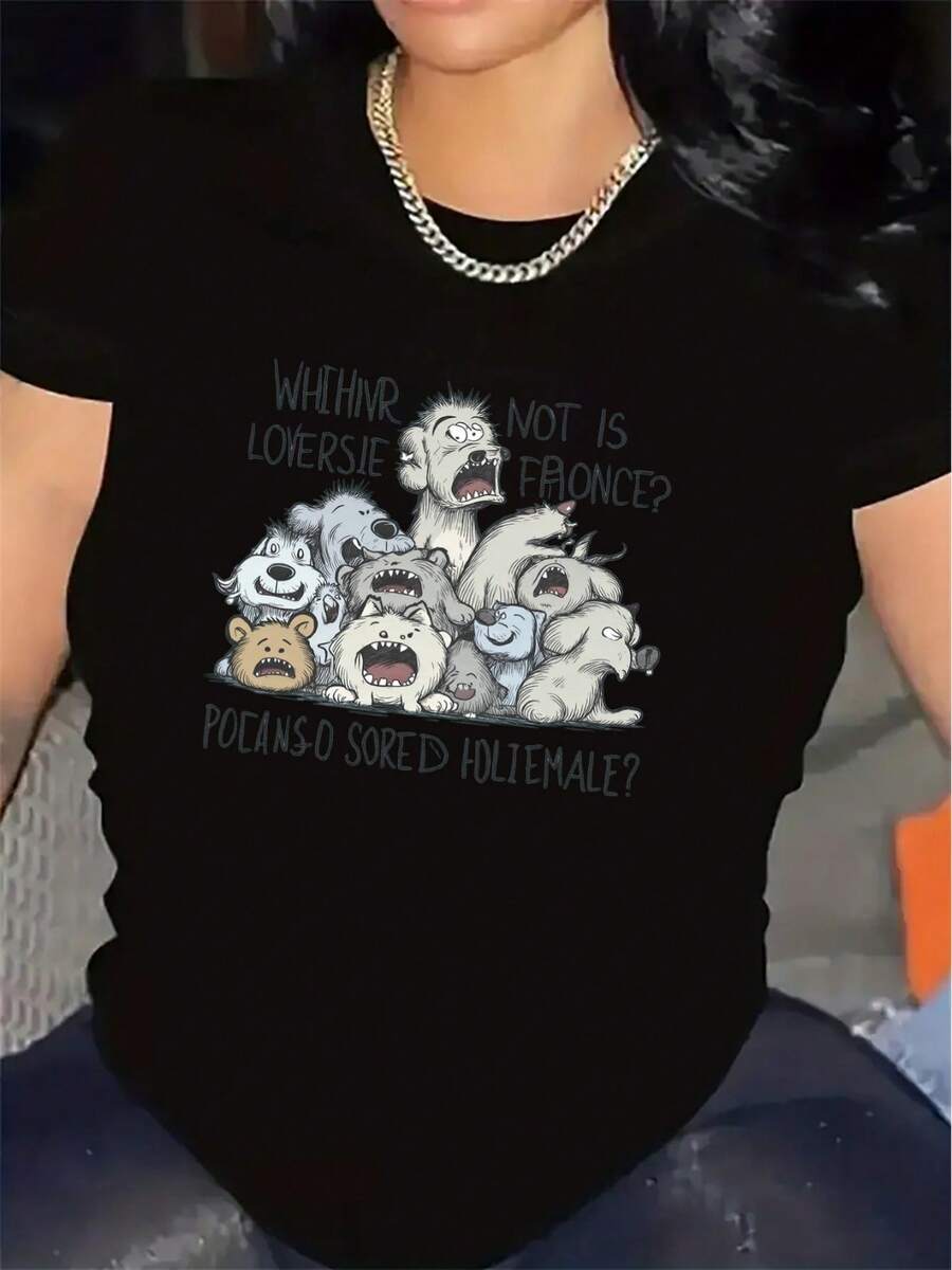 Women'S Funny German Text & Monster Graphic Tee - Lightweight Polyester Shirt For Waitstaff