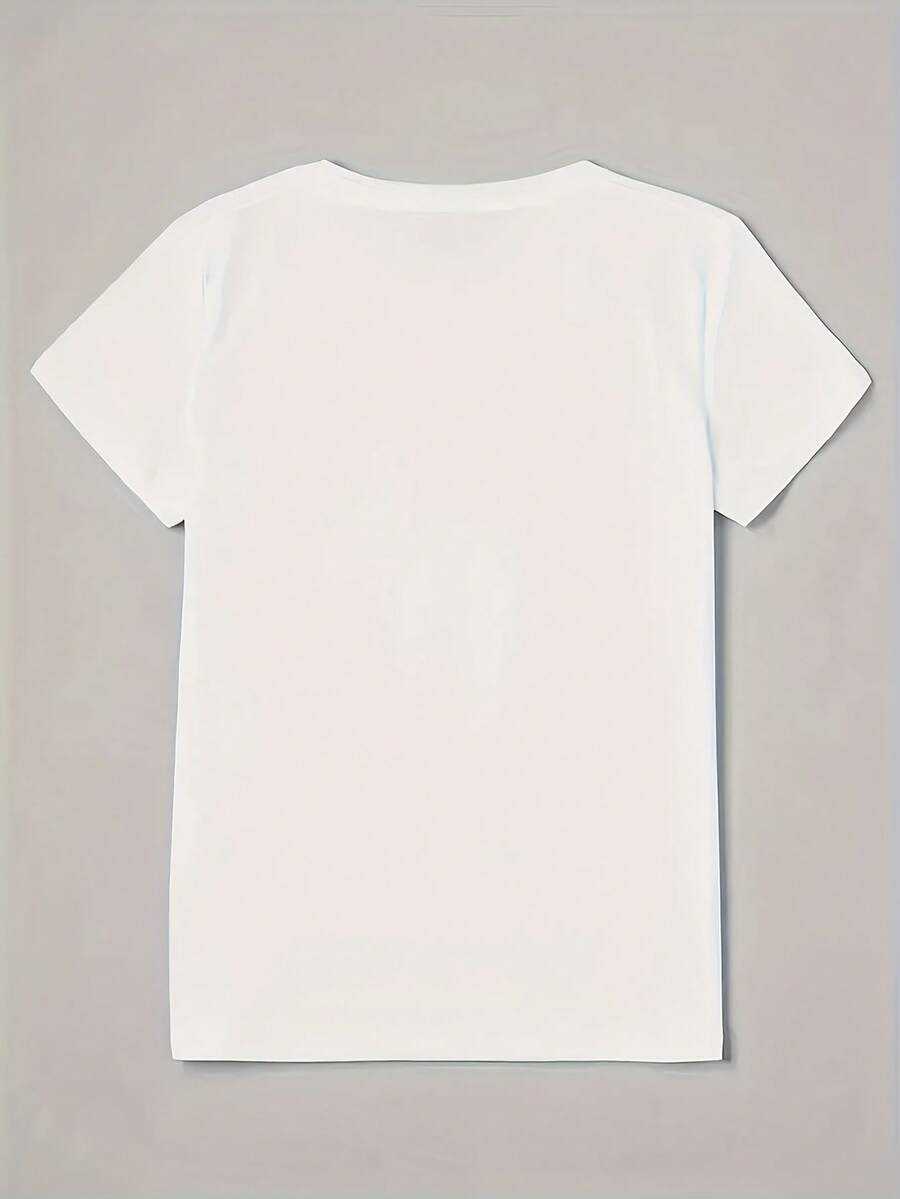 Women's Valentine's Day Dwarf & Heart Print T-Shirt - Short Sleeve Round Neck Blouse Top With Semi-Sheer Fabric Suitable For Daily Wear & Valentine's Outfits
