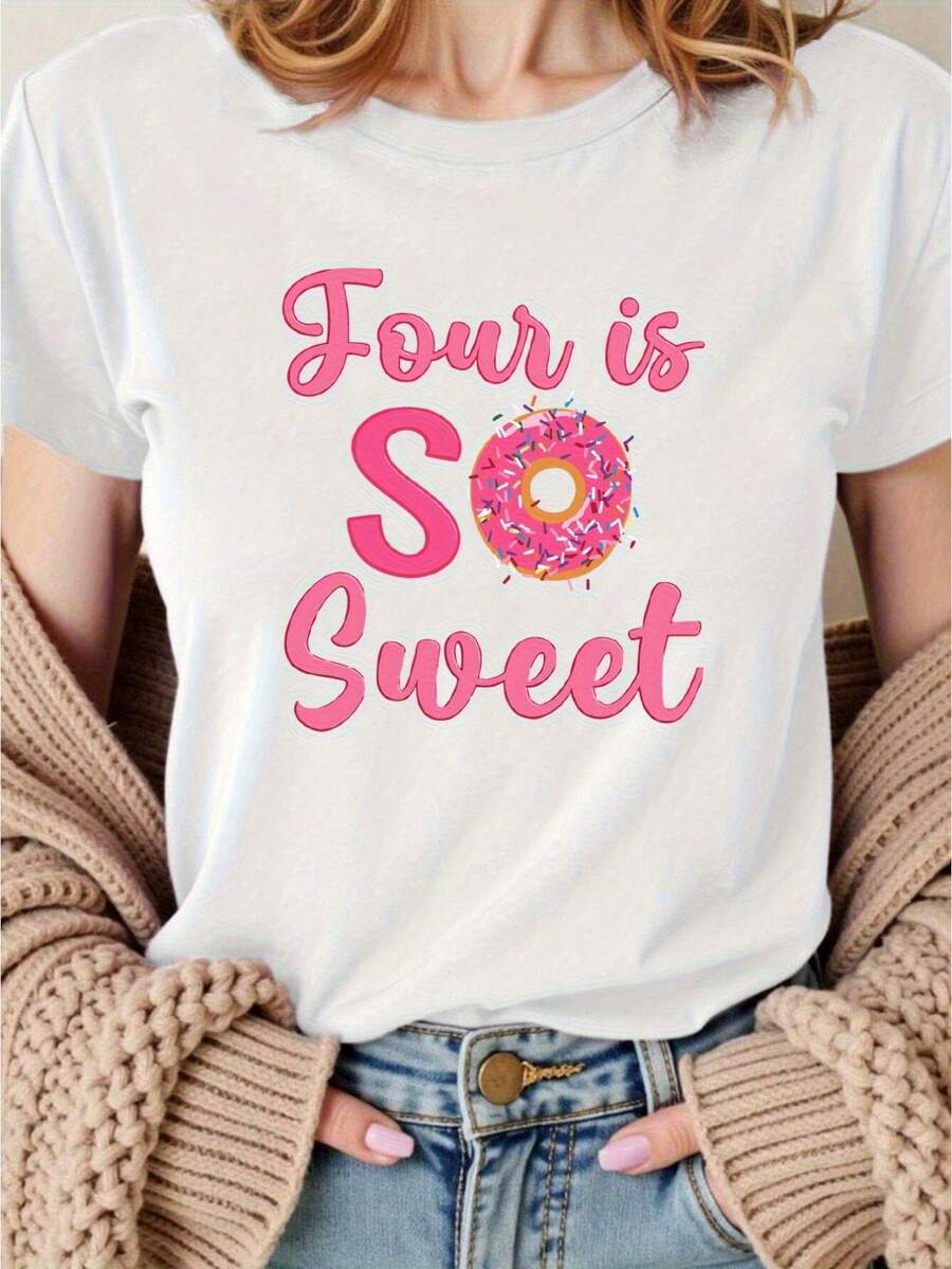 This Black Casual Crew Neck Tee Features A Playful Pink Donut Graphic, Perfect For Summer.It'S A Regular Fit Short Sleeve Shirt Made From 180G Fabric