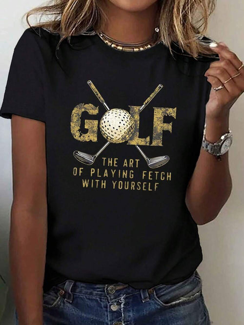 180g 1pc Women'S Golf Theme T-Shirt- "The Art Of Picking Up The Ball With Your Own Own" Design, Comfortable Fit, Short Sleeves