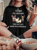 Creative And Fun English Dog Pattern Printed Women'S Casual Sports T-Shirt, Round Neck, Short Sleeves, Comfortable Summer Top For Holidays