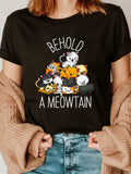 Cat Lover Gifts Behold A Meowtain Cute Kitty Cats Kitten Fashion Letter Print T-Shirt, Short Sleeve Crew Neck Casual Top For Summer & Spring, Women's Clothing