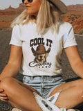 1pc Women'S Western Cow Graphic T-Shirt Cool IT Cow Hat Design Soft Breathable Everyday Tee Women Casual Summer Outfits Washable Round Neck Top