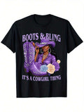 Four Seasons Apparel Women's Plus Size Cowgirl T-Shirt - Western Short-Sleeve Top With Cowboy Hat & Boot Prints