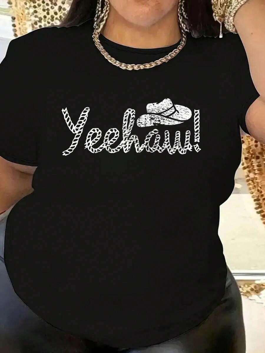 Plus Size, Vintage Yeehaw Cowboy Western Country T-Shirt Graphic Tees Women Summer Clothes