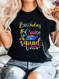 A Joyful Celebration Theme For The 2026 Birthday Cruise Team Featuring Gradient Vacation Elements In A Printed Women'S Round Neck Short Sleeve T Shirt For Spring And Summer