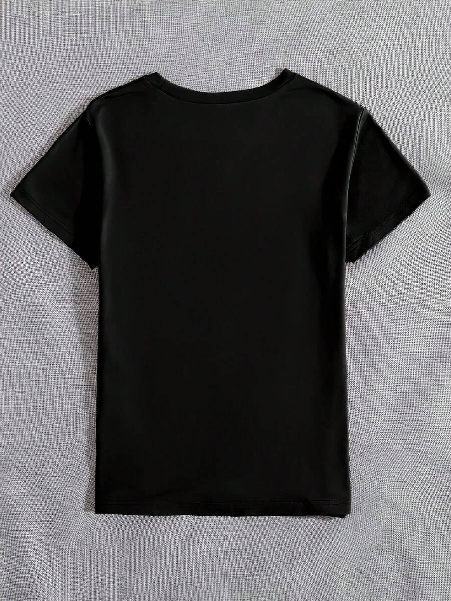 Women'S Casual Heartbeat Graphic Tee - Black Short Sleeve Crew Neck T-Shirt With Leopard Print Heart Design, Soft Polyester Blend For Summer Comfort