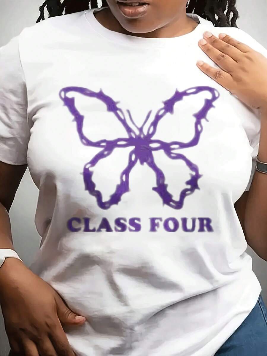 Spring Festival Women's Round Neck Fashionable Casual T-Shirt Short Sleeved Top Can Be Worn For Daily Sports.Featured Butterfly Print Is Suitable For Friends And Family Gifts
