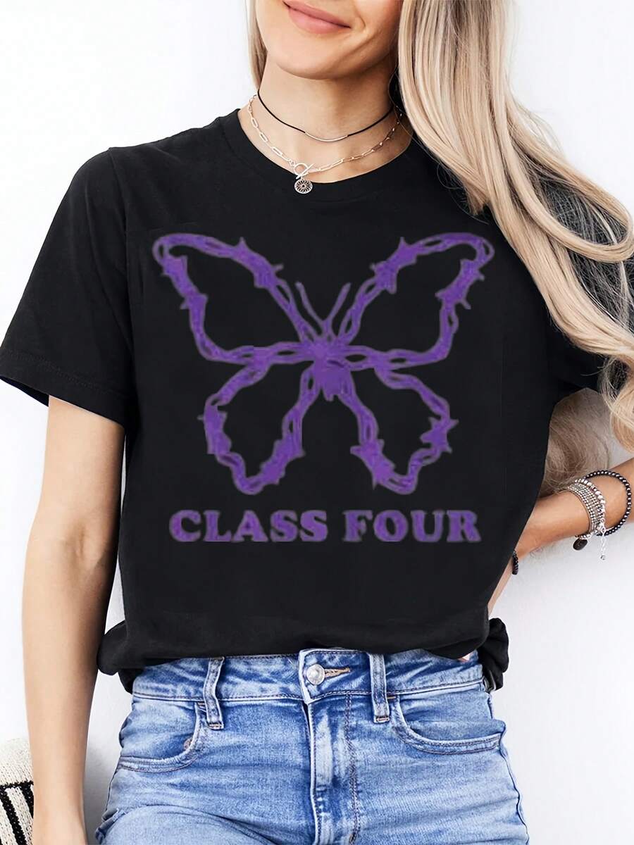 Spring Festival Women's Round Neck Fashionable Casual T-Shirt Short Sleeved Top Can Be Worn For Daily Sports.Featured Butterfly Print Is Suitable For Friends And Family Gifts