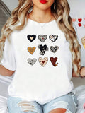 Plus Size - Plus Size - Plus-Size T-Shirt With Various Styles Of Heart Prints (Color-Blocking In Black, Gray, Brown, Etc.+ Vintage/Cartoon Textures).Sweet And Cool Style T-Shirt