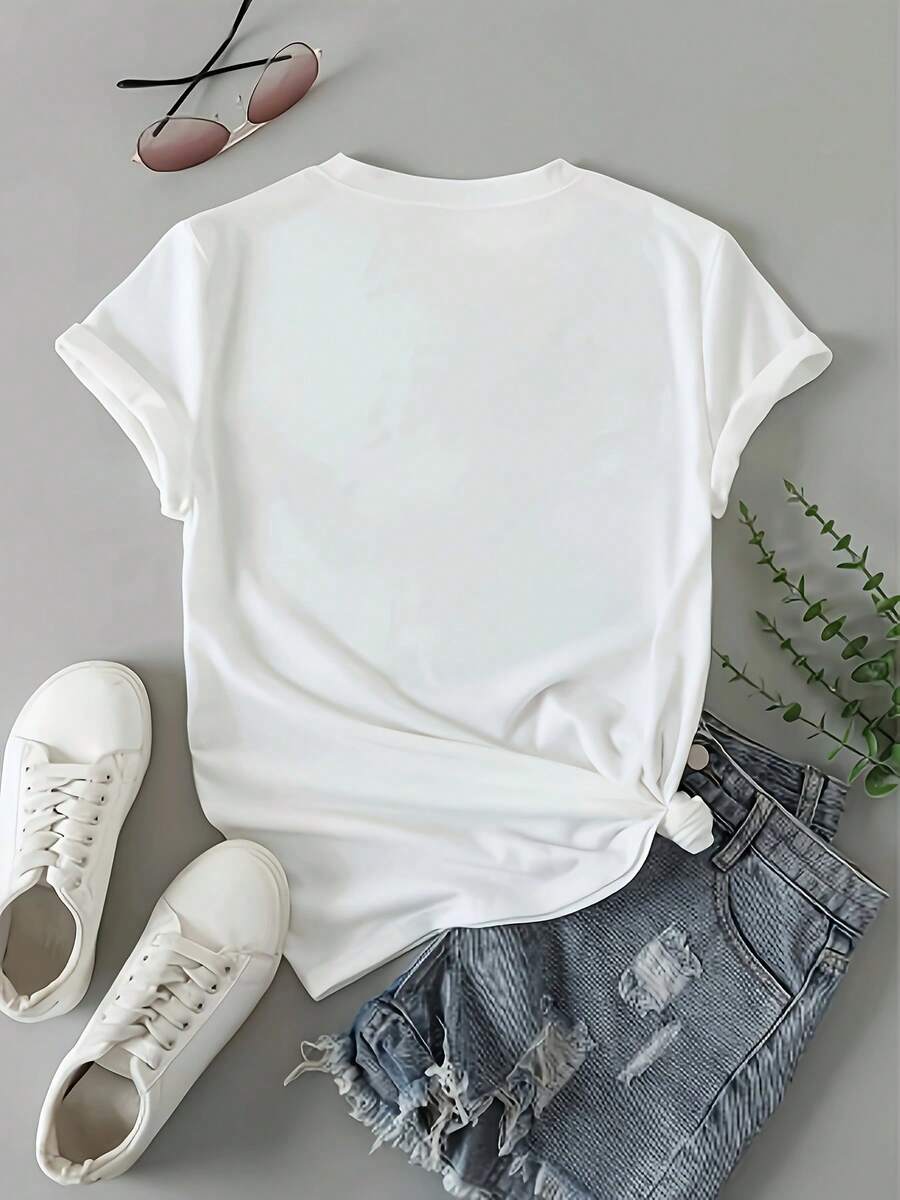 Women'S Casual Heartbeat Graphic Tee - Black Short Sleeve Crew Neck T-Shirt With Leopard Print Heart Design, Soft Polyester Blend For Summer Comfort