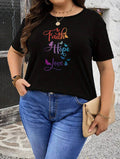 Women's Casual Short Sleeve T-Shirt - Inspirational "Faith Hope Love" Butterfly Print