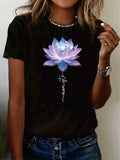Floral Print Crew Neck T-Shirt, Casual Short Sleeve Top For Spring & Summer, Women's Clothing