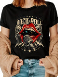 Women's Country Music Graphic Tees Casual Summer Rock Letters Lips Microphone Short Sleeve ComfortableT Shirts Tops
